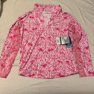 Ibkul long sleeve pink elephant print golf zip up